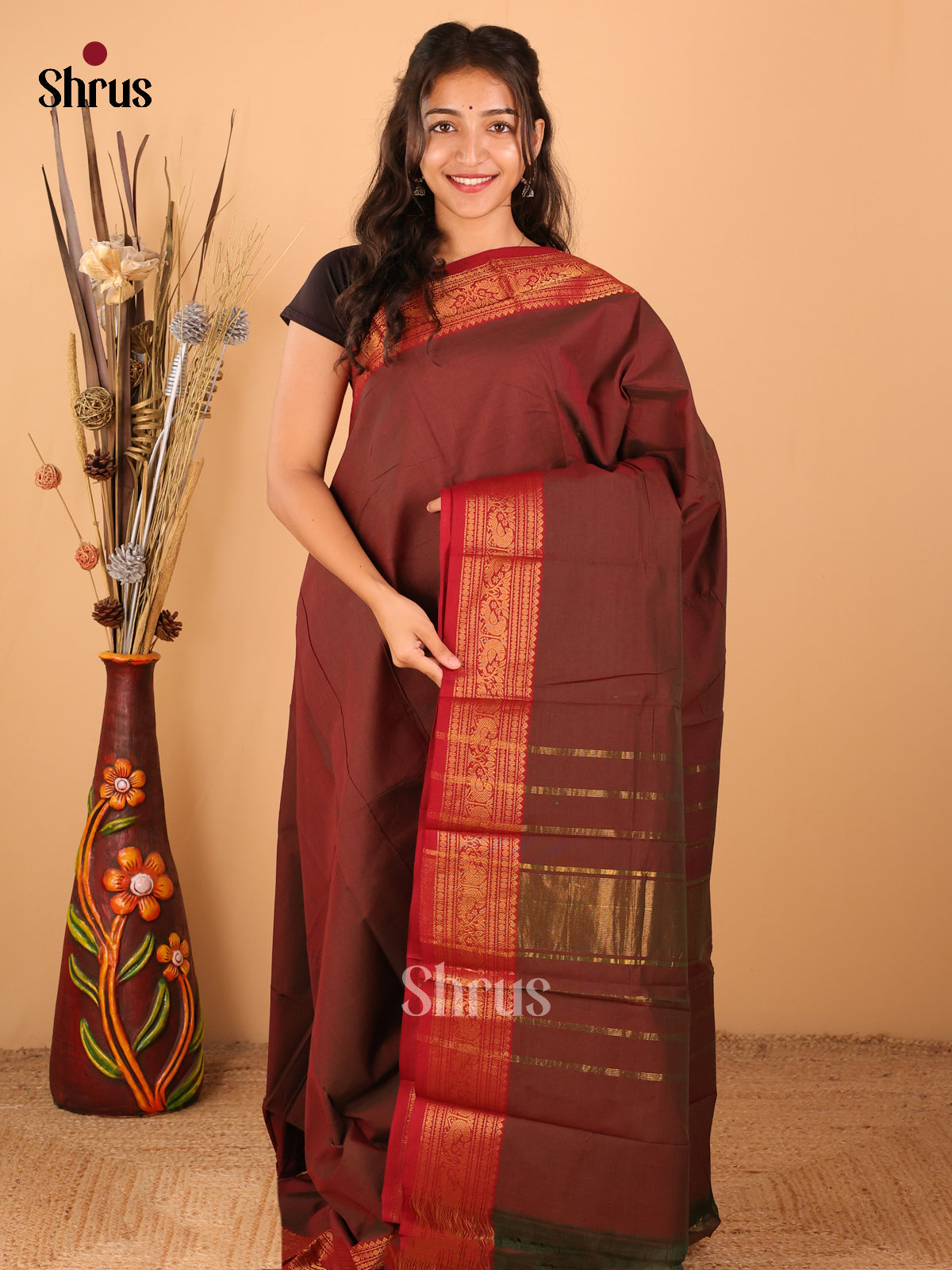 Dual Tone Brown with Maroon - Chettinad saree -DDS02025 - Shop on Shrus.com