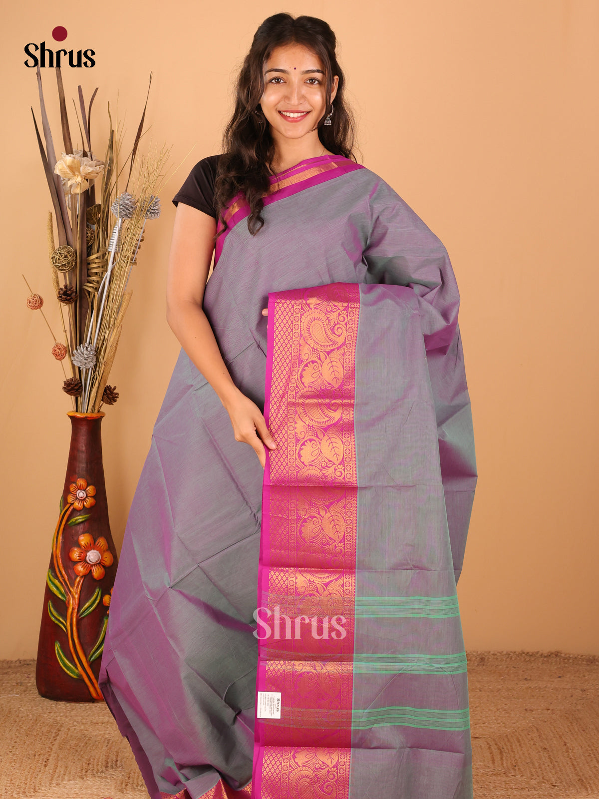 Dual Tone Green with Purple - Chettinad saree -DDS02029 - Shop on Shrus.com