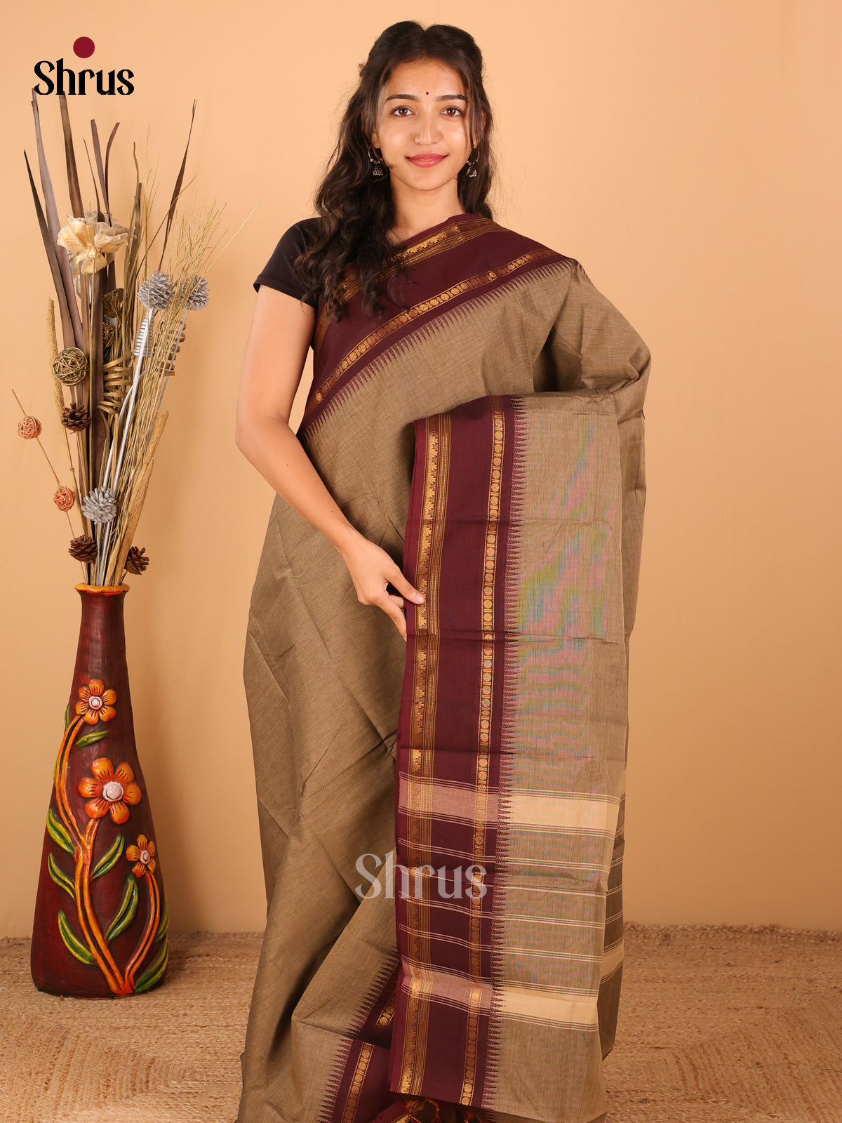 Grey with Maroon - Chettinad saree -DDS02037 - Shop on Shrus.com