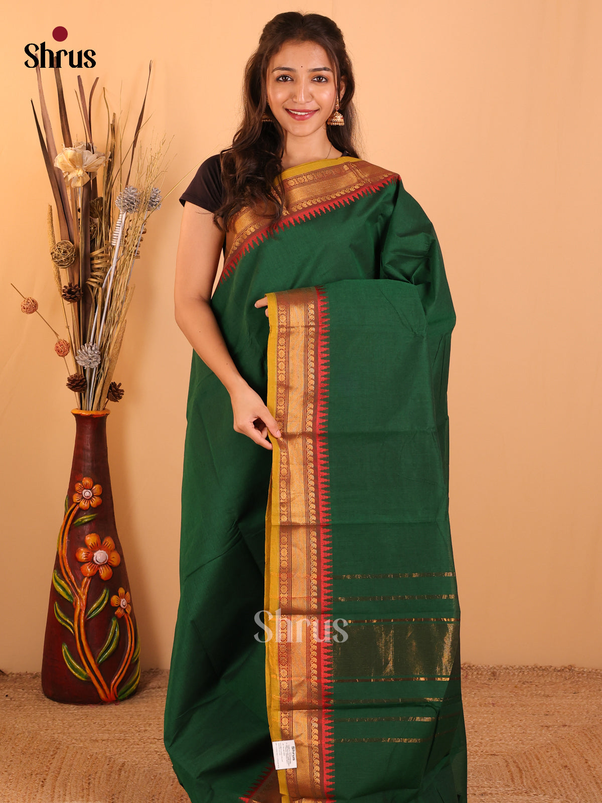 Grenn with Mustard yellow-Chettinad saree -DDS02053 - Shop on Shrus.com