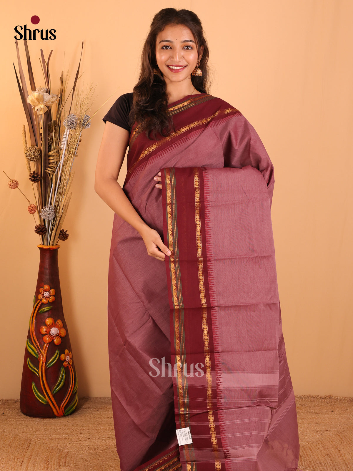 Dark onion pink with Maroon-Chettinad saree -DDS02055 - Shop on Shrus.com