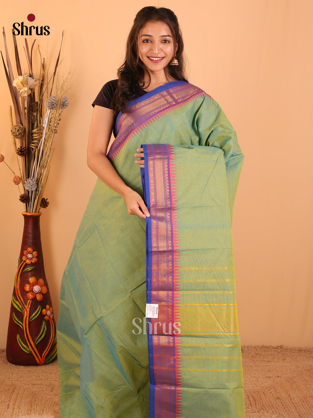 Dual Tone Green with Royal Blue-Chettinad saree -DDS02058 - Shop on Shrus.com