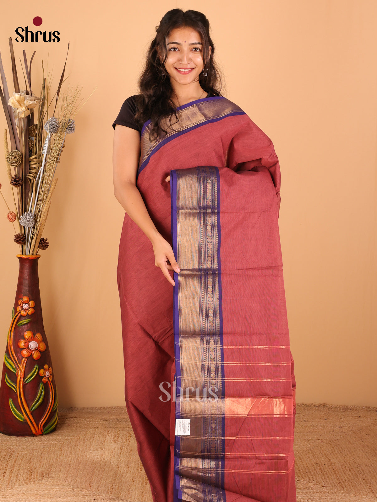 Dark onion pink with Blue - Chettinad saree -DDS02063 - Shop on Shrus.com