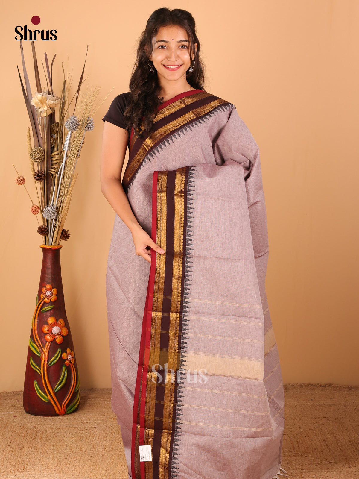 Grey with Maroon - Chettinad saree -DDS02077 - Shop on Shrus.com