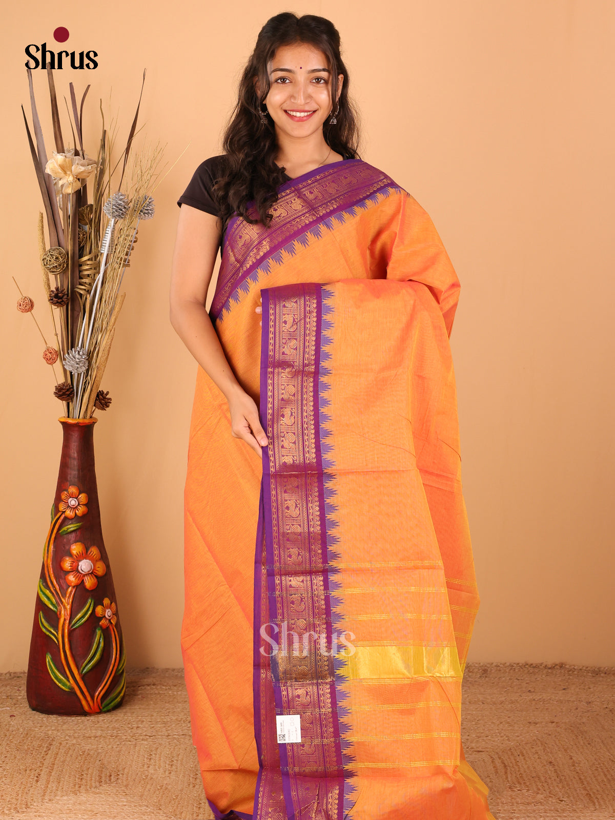 Mustard yellow with purple - Chettinad saree -DDS02082 - Shop on Shrus.com
