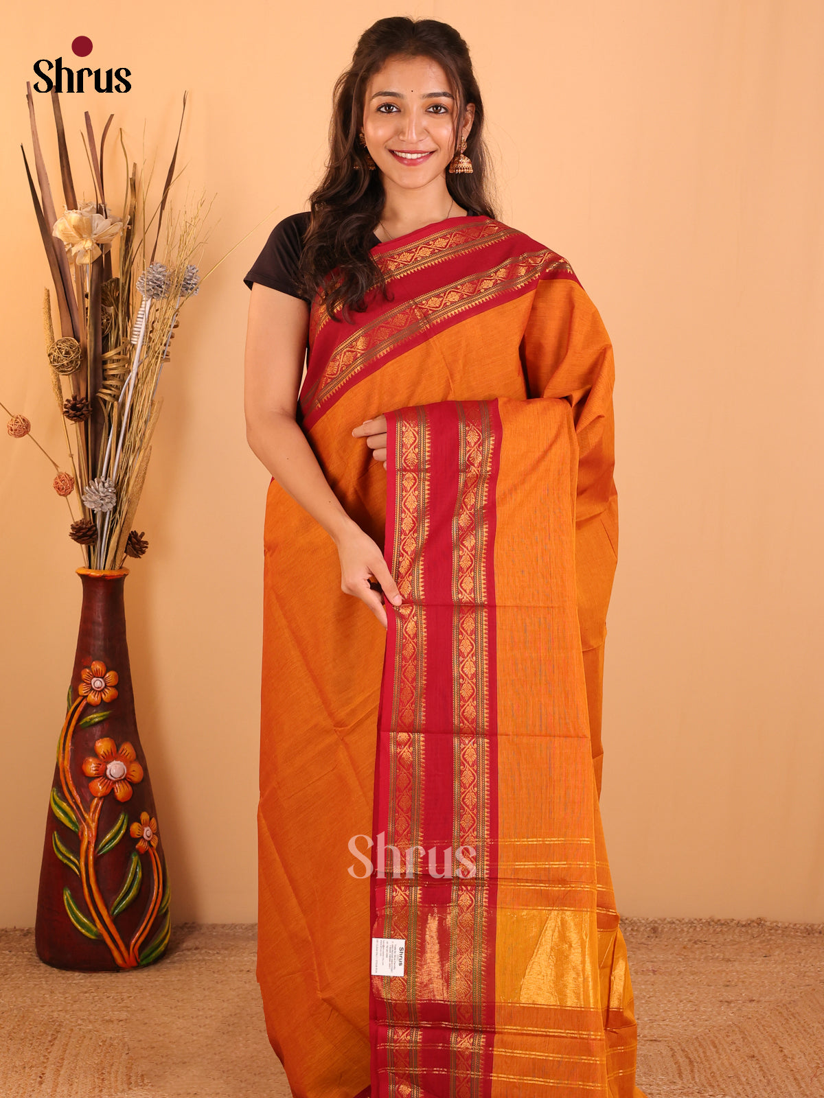 Rust with Red-Chettinad saree -DDS02092 - Shop on Shrus.com