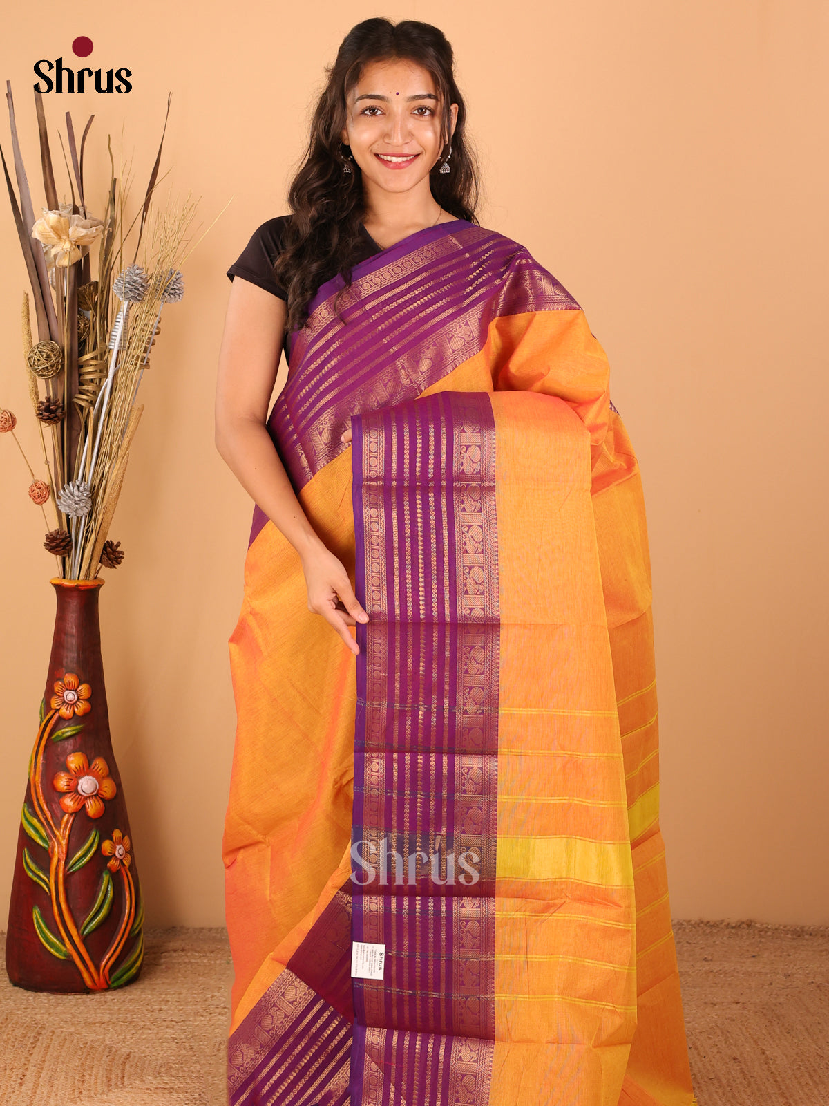 Yellow with Violet - Chettinad saree -DDS02098 - Shop on Shrus.com