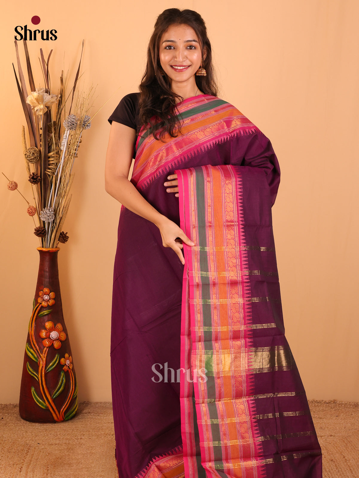 Purple with pink-Chettinad saree -DDS02103 - Shop on Shrus.com