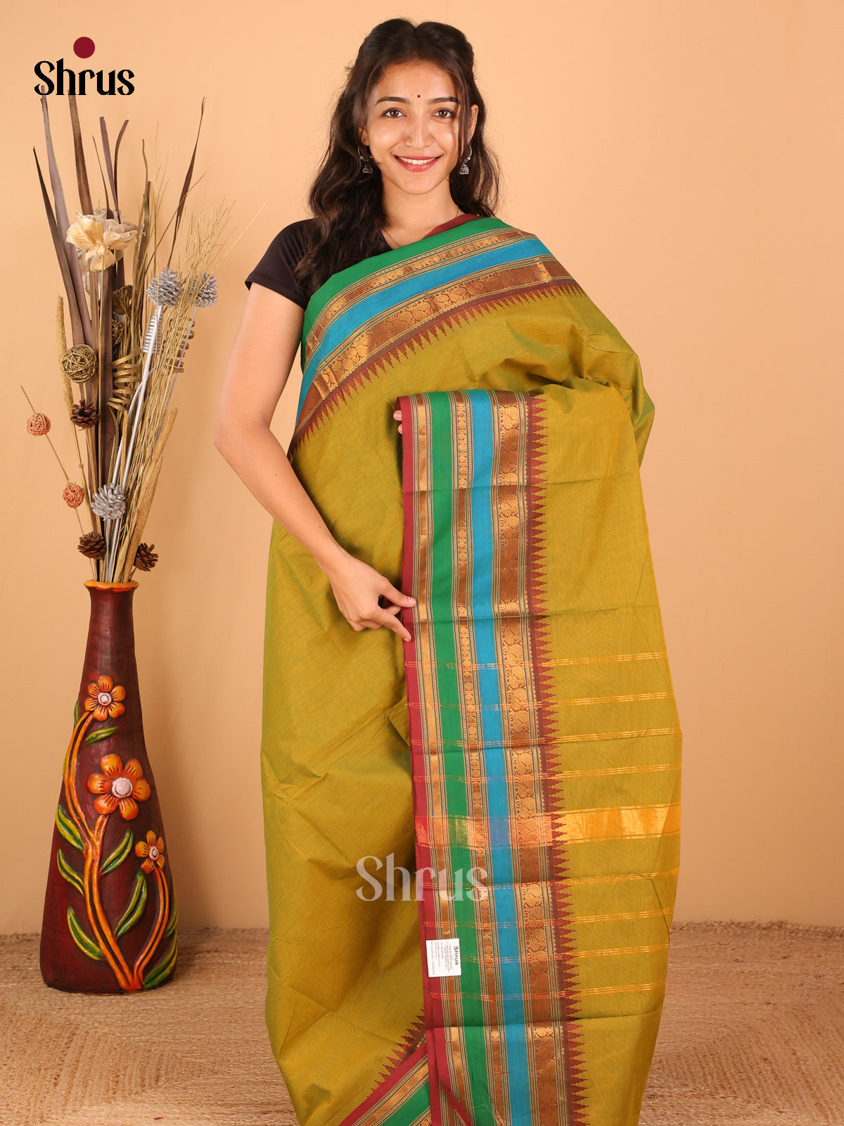 Mehandi green with Maroon - Chettinad saree -DDS02104 - Shop on Shrus.com