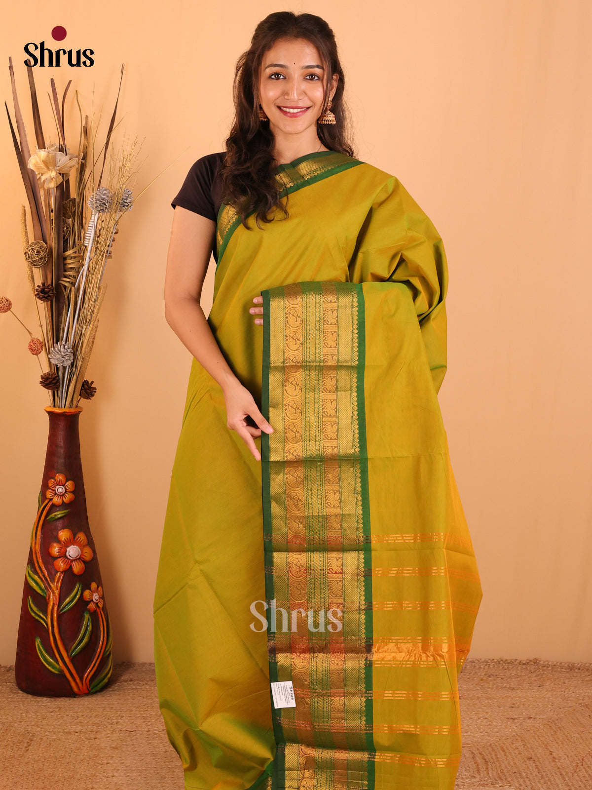 Dual tone Green with mustard-Chettinad saree -DDS02118 - Shop on Shrus.com