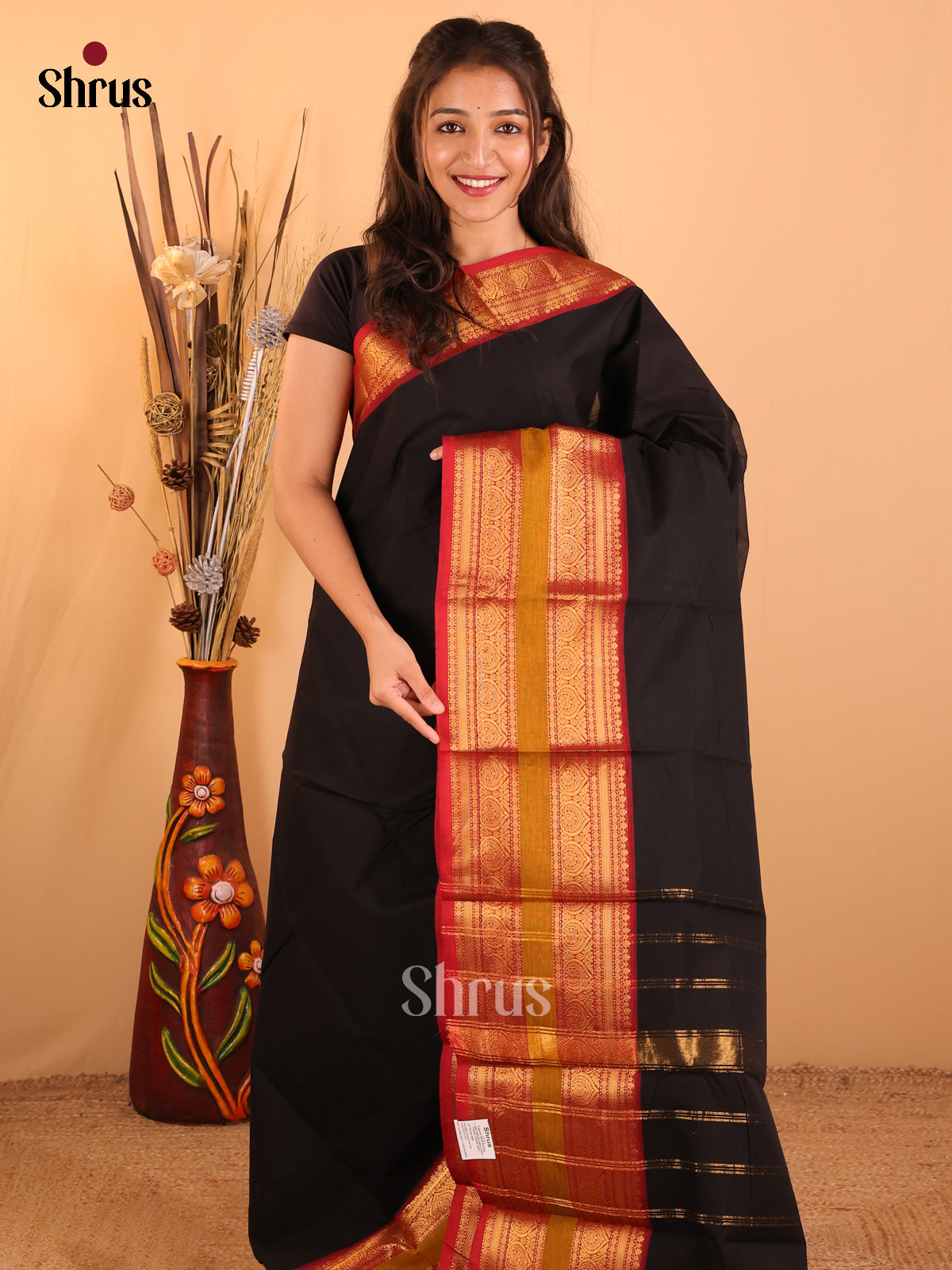Black with Maroon-Chettinad saree -DDS02121 - Shop on Shrus.com
