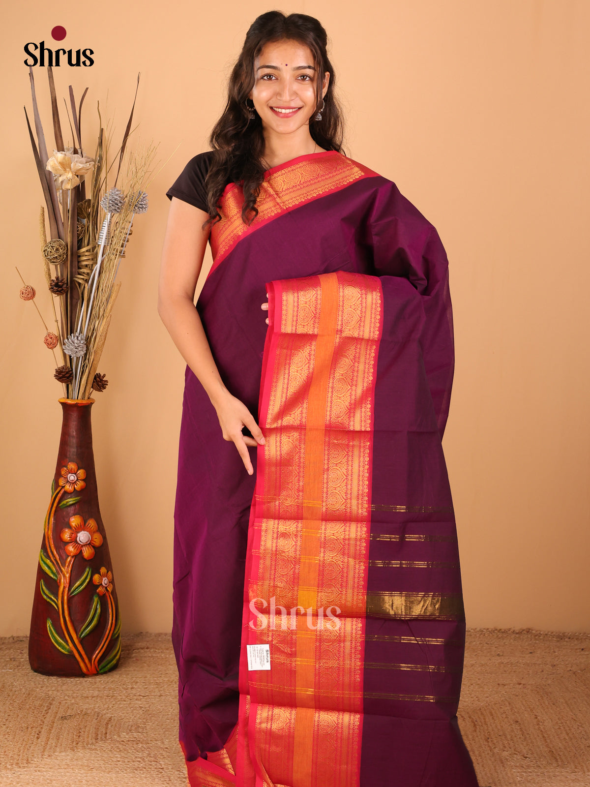 Dark Purple with Pink - Chettinad saree -DDS02125 - Shop on Shrus.com
