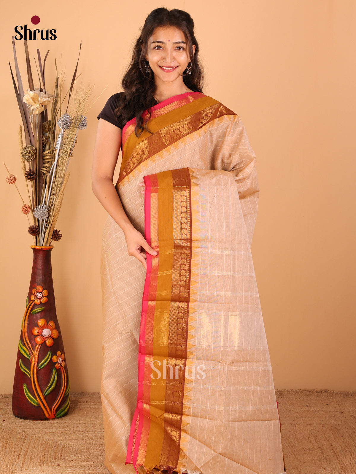 Sandal with Mustard - Chettinad saree -DDS02141 - Shop on Shrus.com