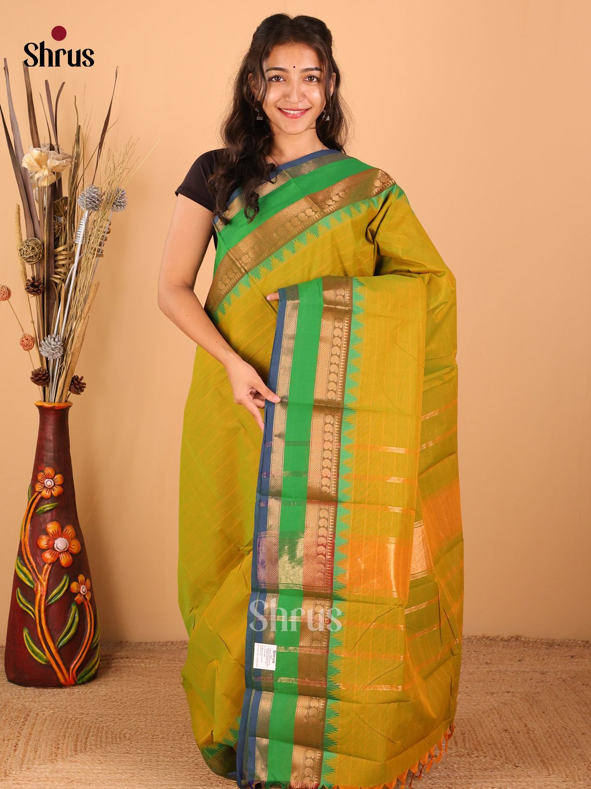Parrrot Green with Blue - Chettinad saree -DDS02142 - Shop on Shrus.com