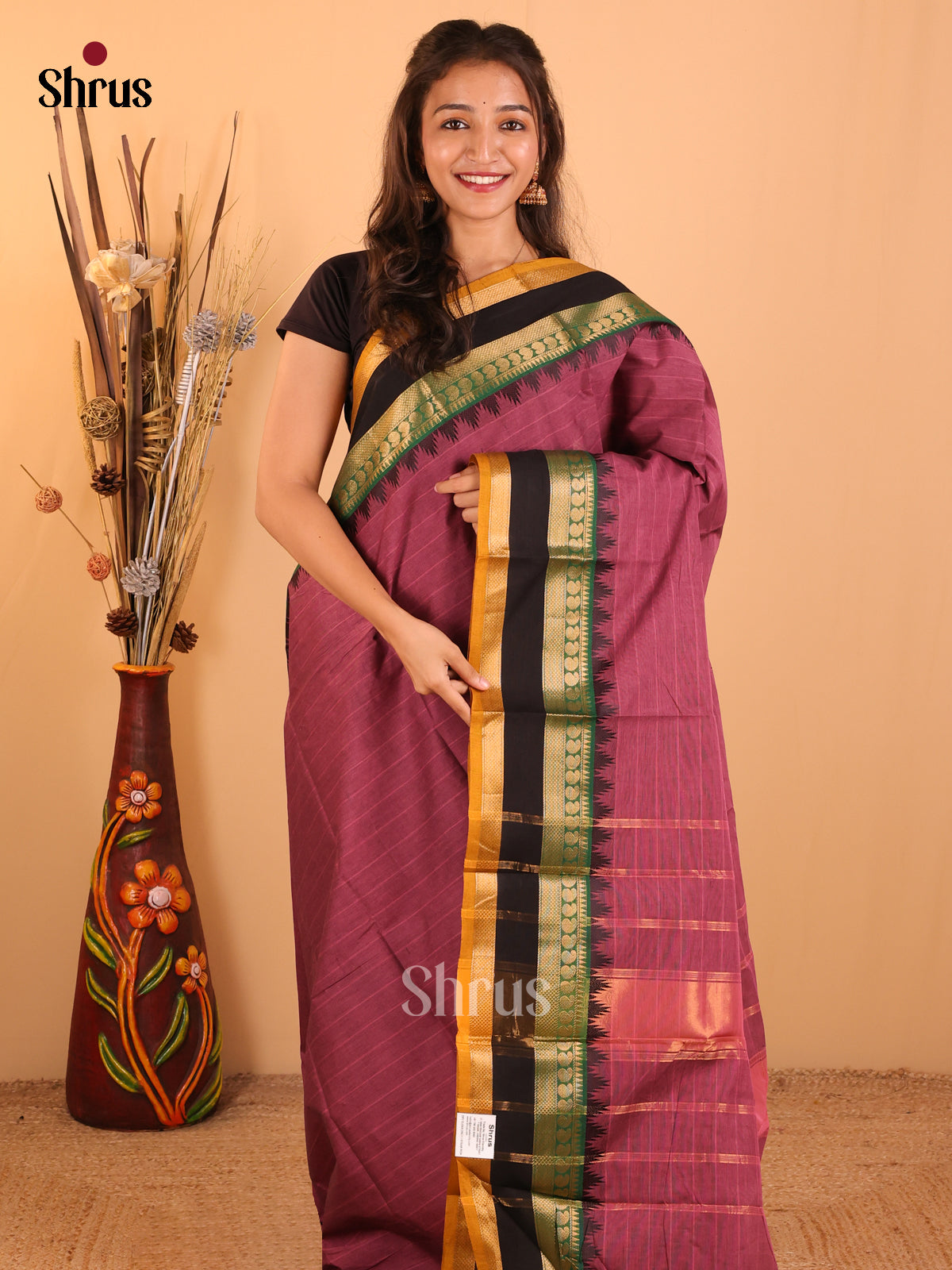 Dark onion pink with Black-Chettinad saree -DDS02146 - Shop on Shrus.com