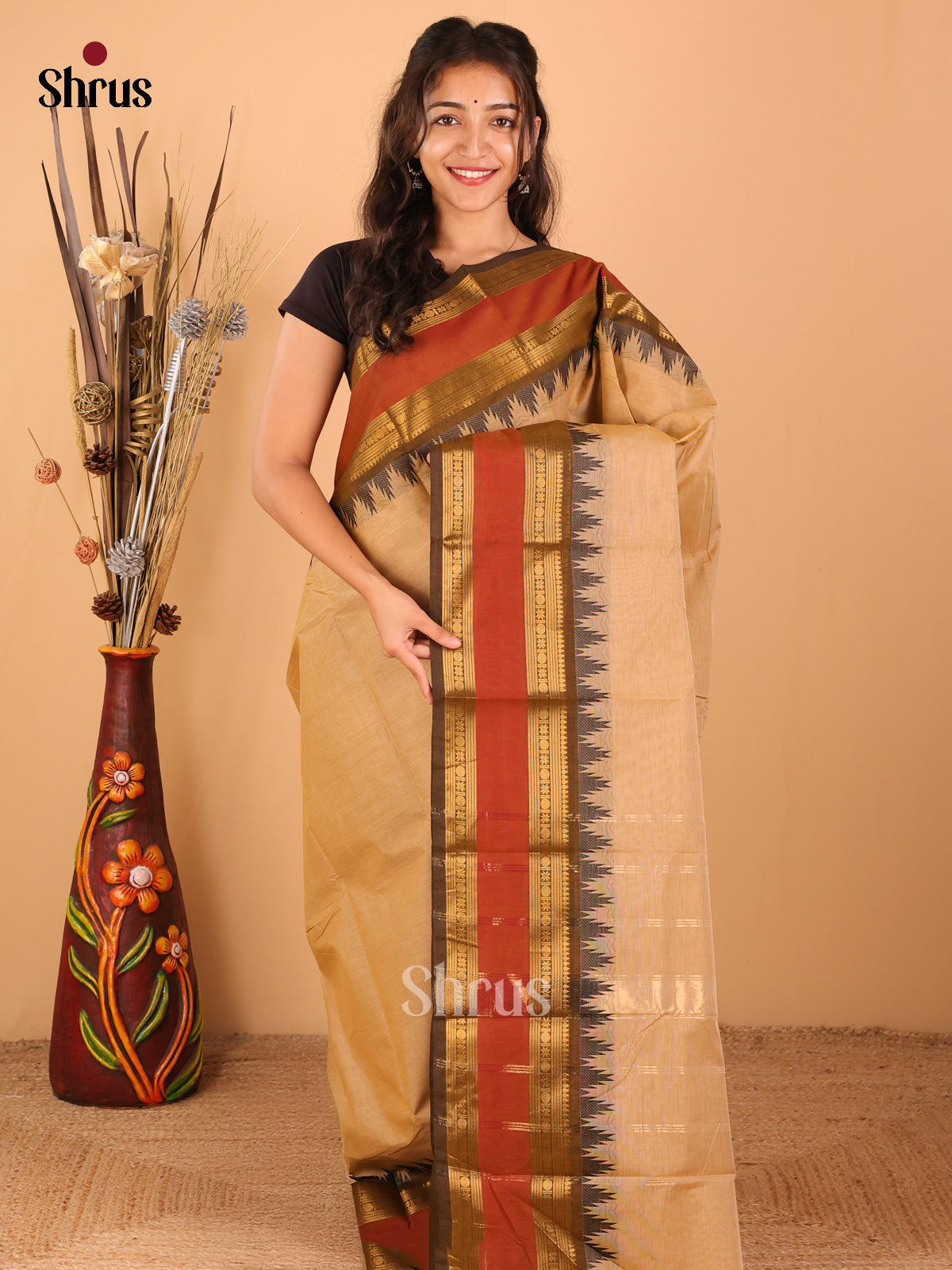 Sandal with Brown - Chettinad saree -DDS02150 - Shop on Shrus.com