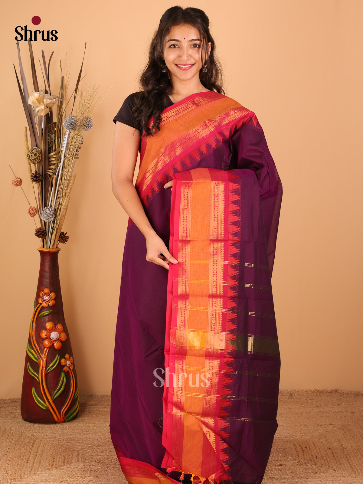 Purple with Red - Chettinad saree -DDS02154 - Shop on Shrus.com