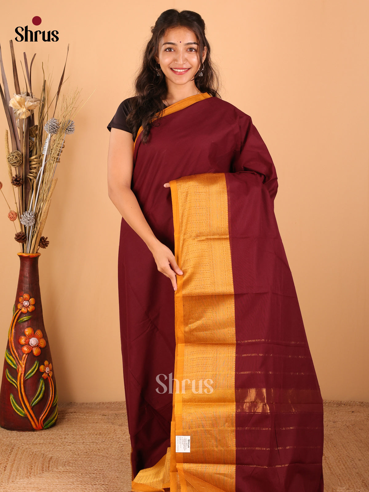 Brown with Maroon - Chettinad saree -DDS02157 - Shop on Shrus.com