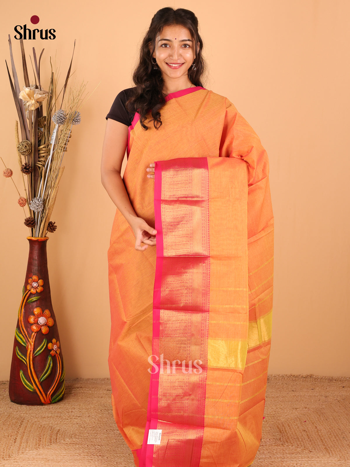 Dual Tone Mustard with pink - Chettinad saree -DDS02158 - Shop on Shrus.com