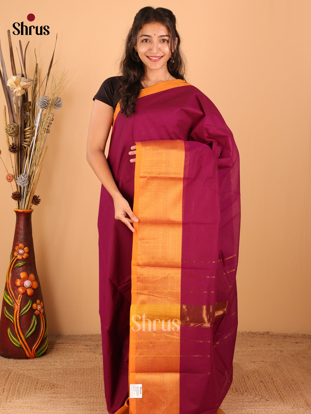 Purple with Mustard - Chettinad saree -DDS02159 - Shop on Shrus.com