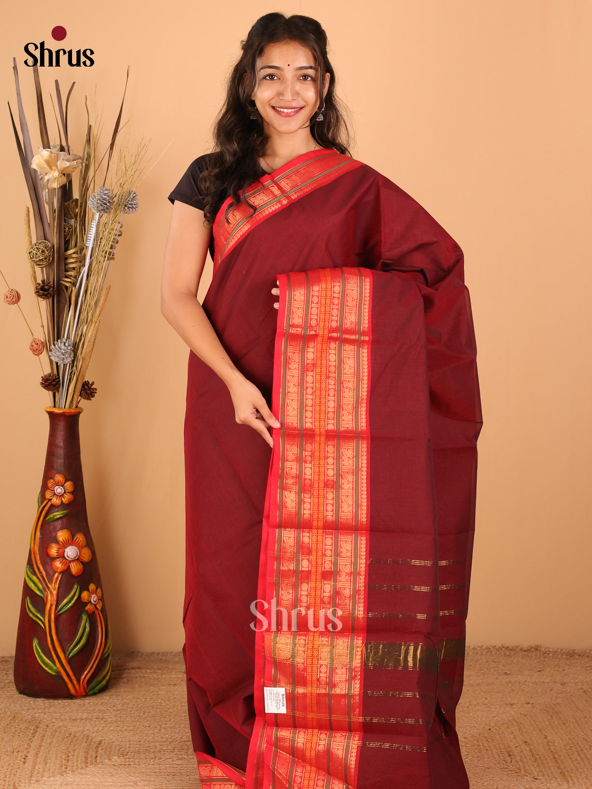Maroon with Red - Chettinad saree -DDS02164 - Shop on Shrus.com