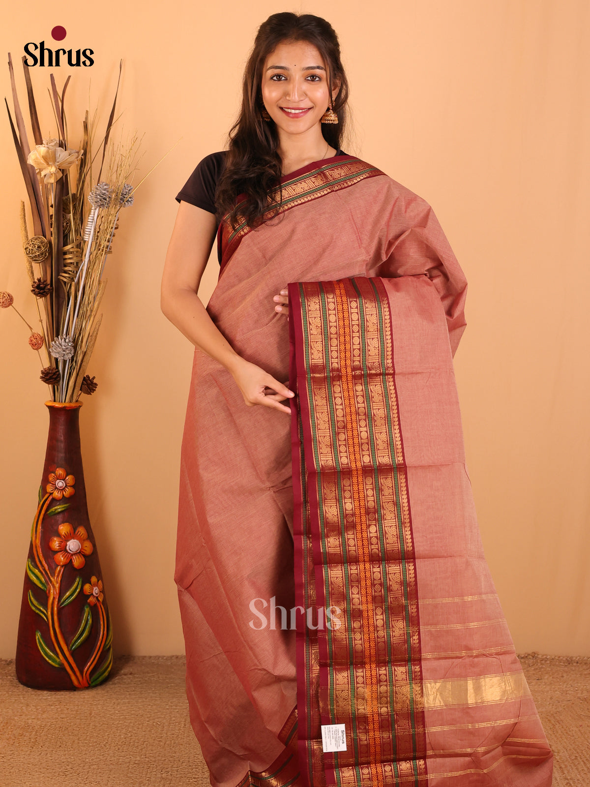 Brown with maroon-Chettinad saree -DDS02165 - Shop on Shrus.com
