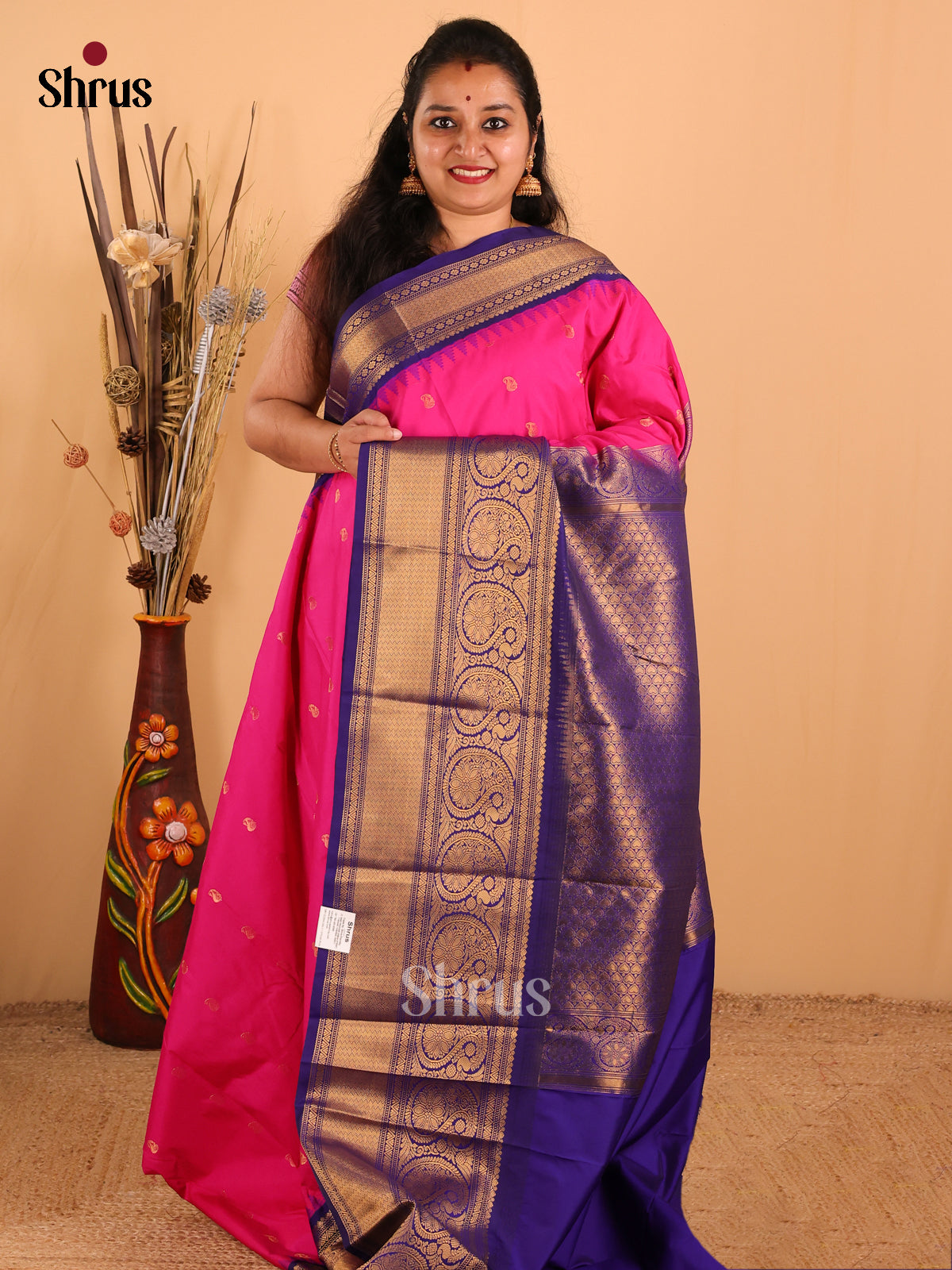 Rani Pink with Royal Blue-Gadwal Half pure Saree - DDS04051 - Shop on Shrus.com