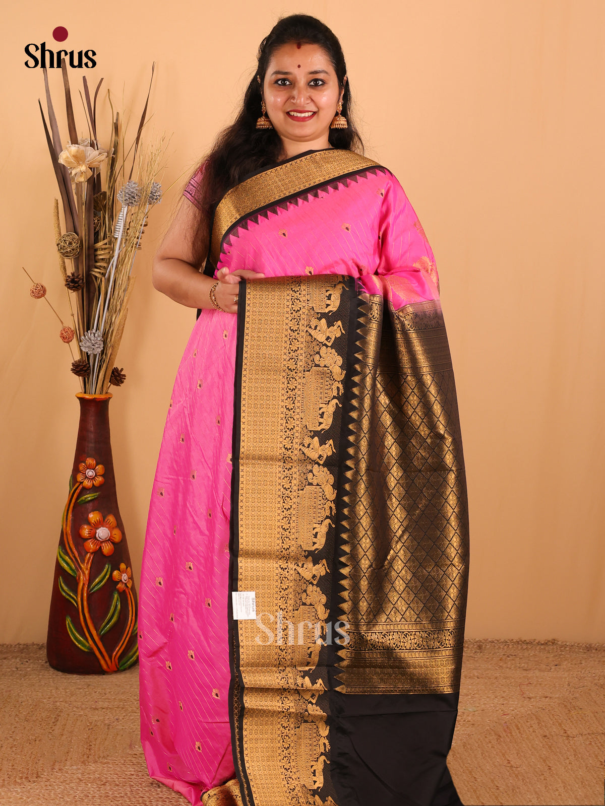 Magenta with Black-Gadwal Half pure Saree