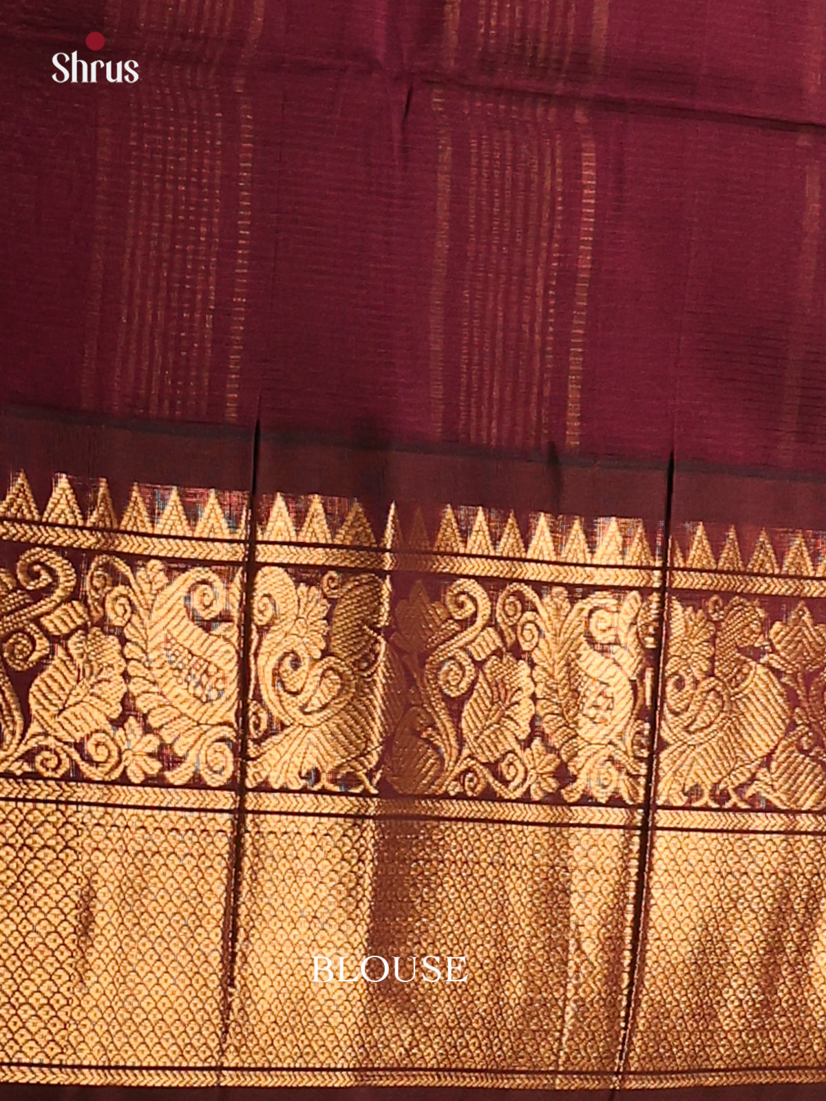 Dual Tone Green And Maroon Silk Cotton Saree With Beautifully Woven Stripes Across The Body And Peacock Motifs in The Border - Shop on Shrus.com