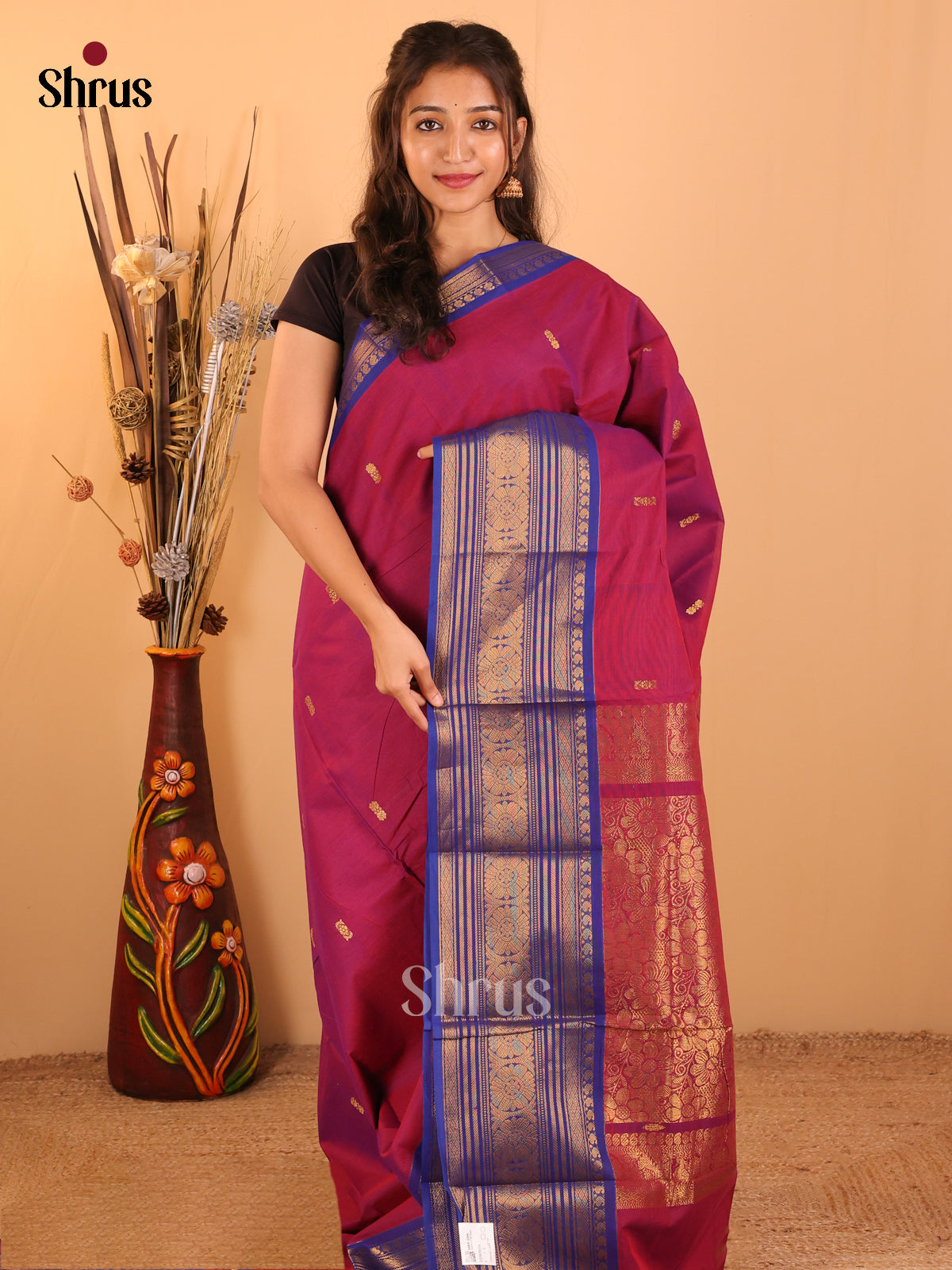 Dual Tone Plum with Royal blue - Chettinad saree-DDS05054 - Shop on Shrus.com