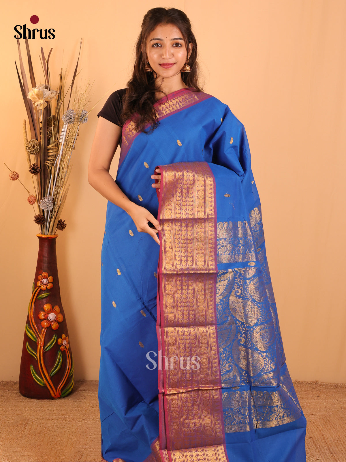 Blue with Red - Chettinad saree-DDS05056 - Shop on Shrus.com