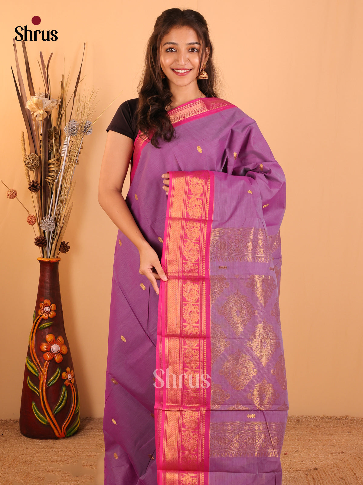 Dual Tone Purple with pink - Chettinad saree-DDS05060 - Shop on Shrus.com