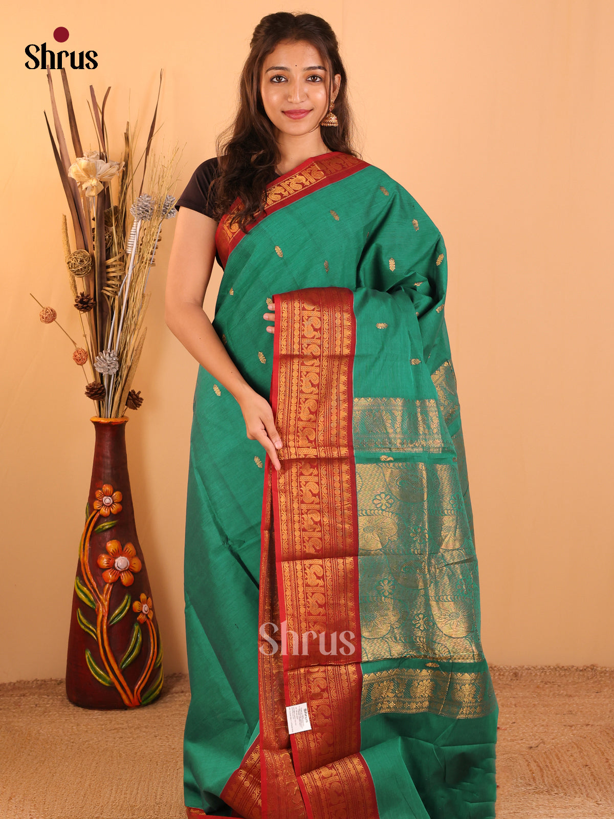Teal green with Maroon - Chettinad saree-DDS05066 - Shop on Shrus.com