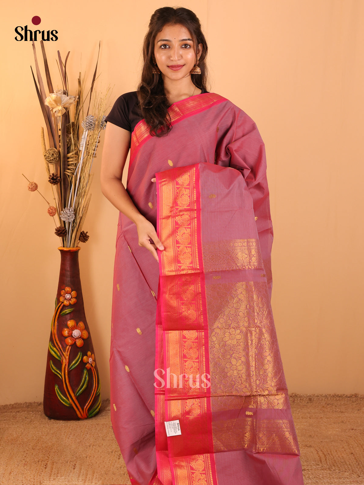 Onion pink with Rani Pink - Chettinad saree-DDS05067 - Shop on Shrus.com