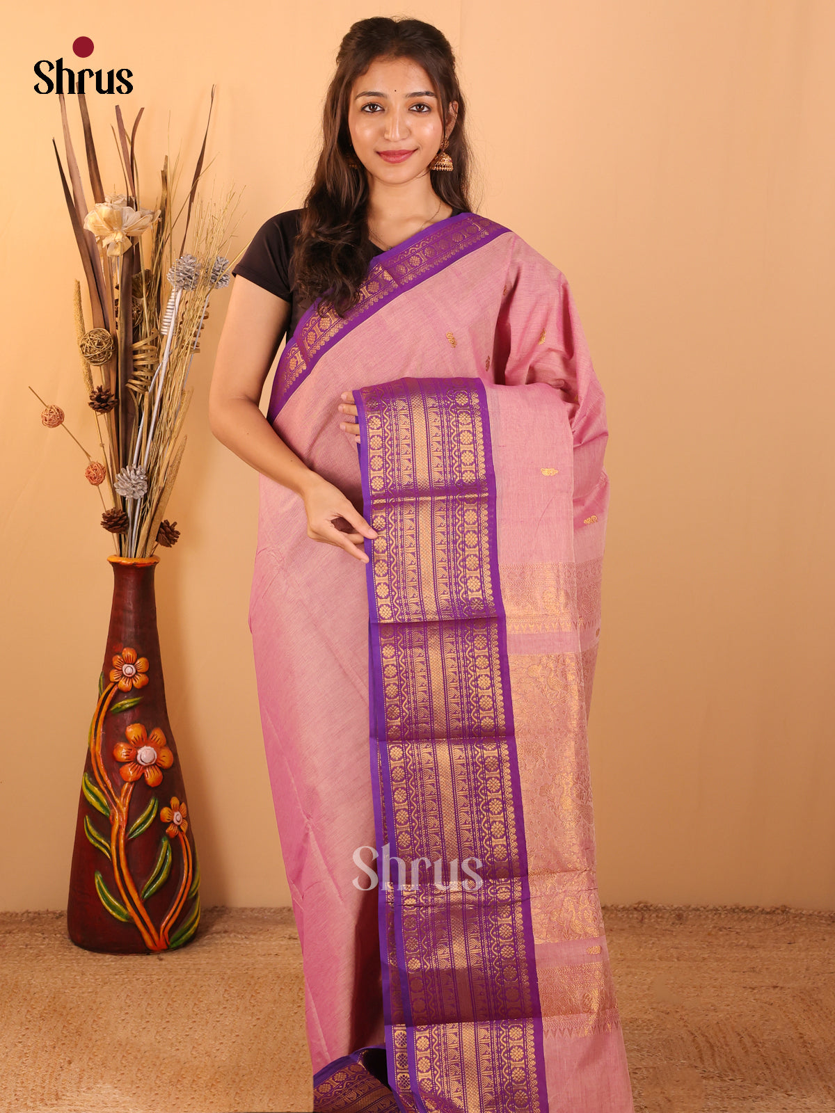 Dual Tone onion pink with violet - Chettinad saree-DDS05068 - Shop on Shrus.com
