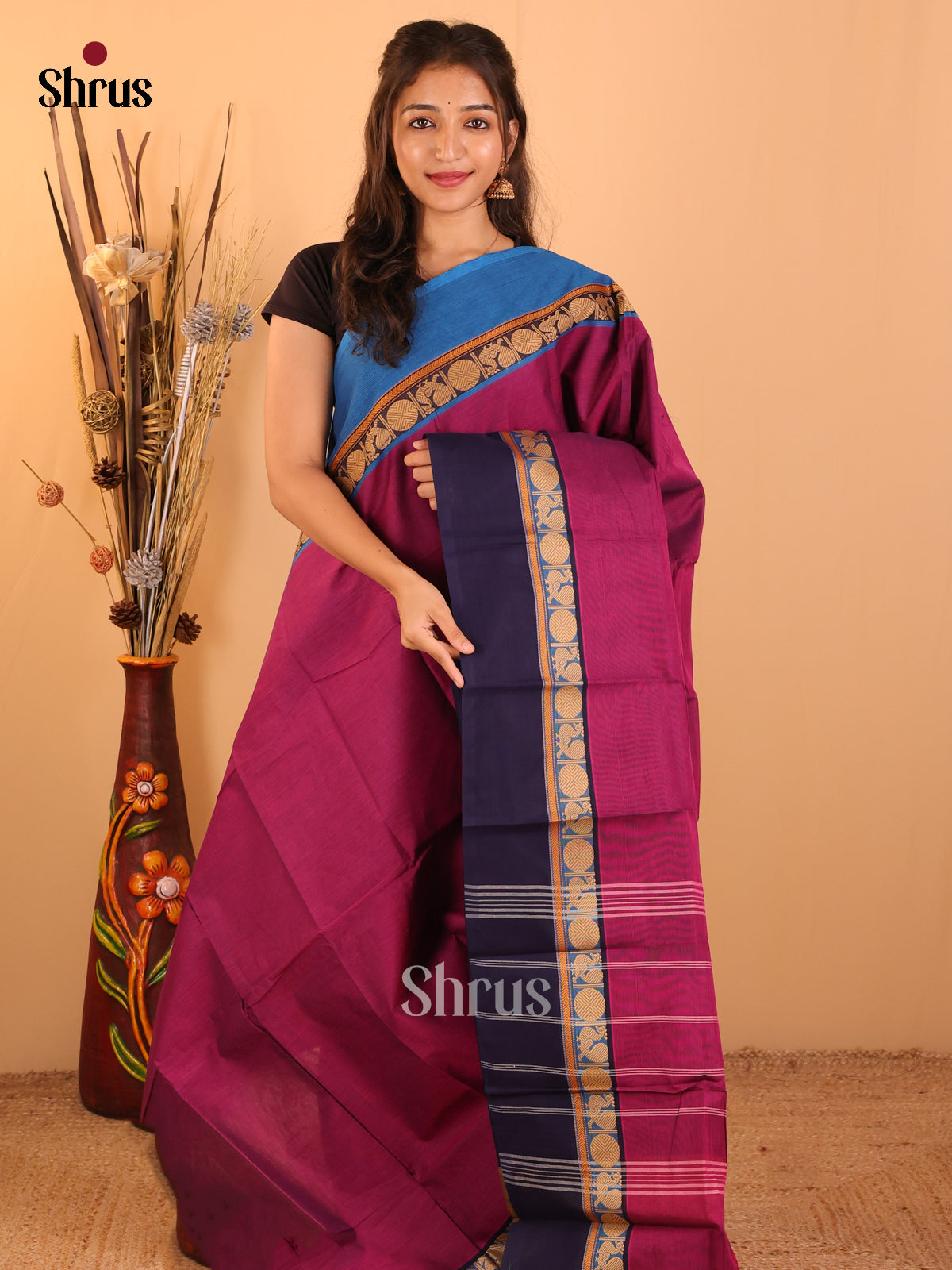 Purple with rama blue & Navy blue-Chettinad saree -DDS05076 - Shop on Shrus.com