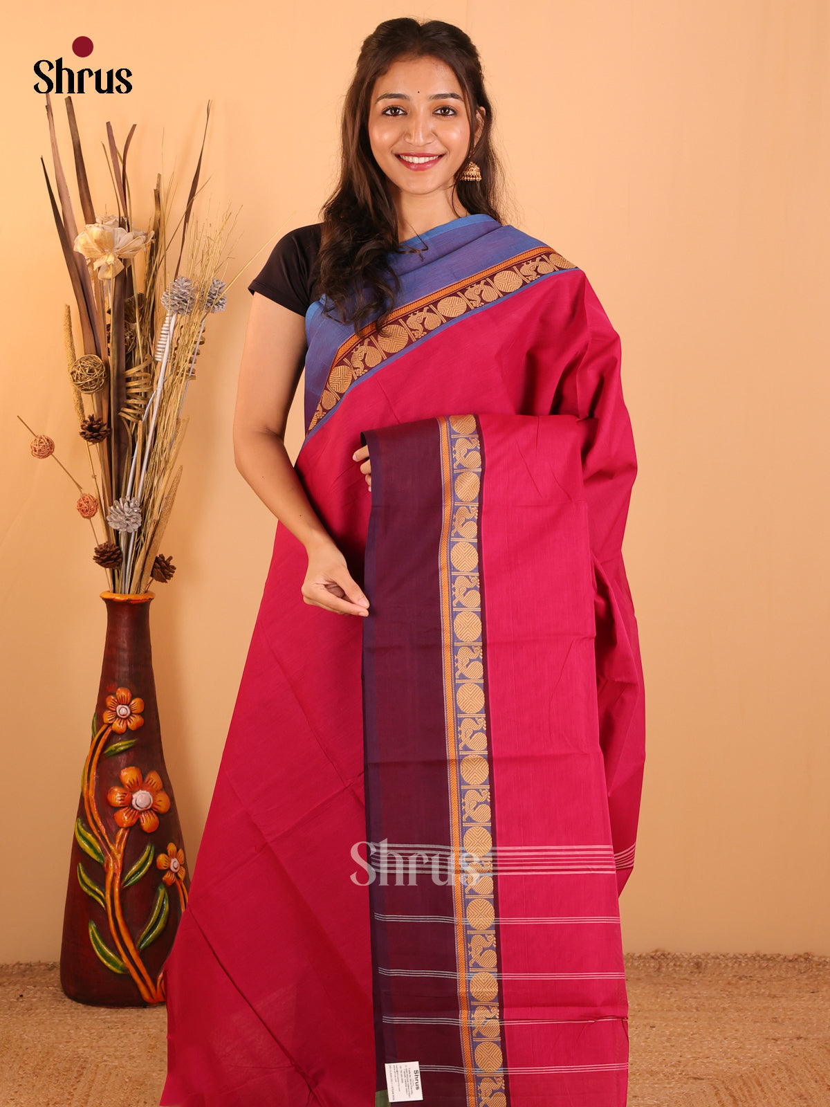 Dark Magenta with Maroon & Sky blue-Chettinad saree -DDS05079 - Shop on Shrus.com
