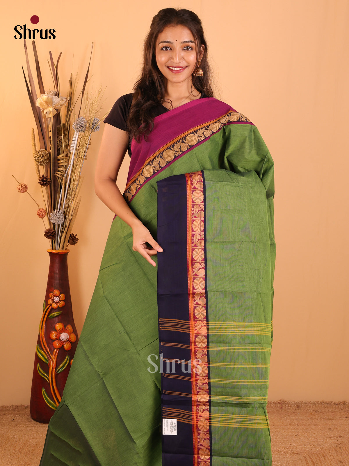 Green with Navy & purple-Chettinad saree -DDS05080 - Shop on Shrus.com