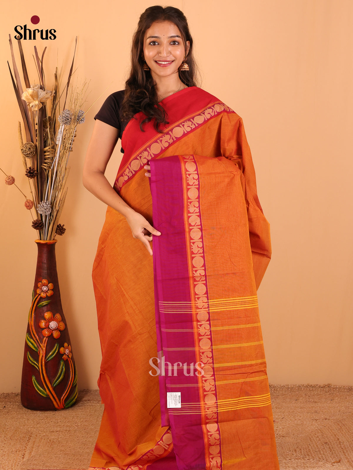 Rust with pink & red-Chettinad saree -DDS05082 - Shop on Shrus.com