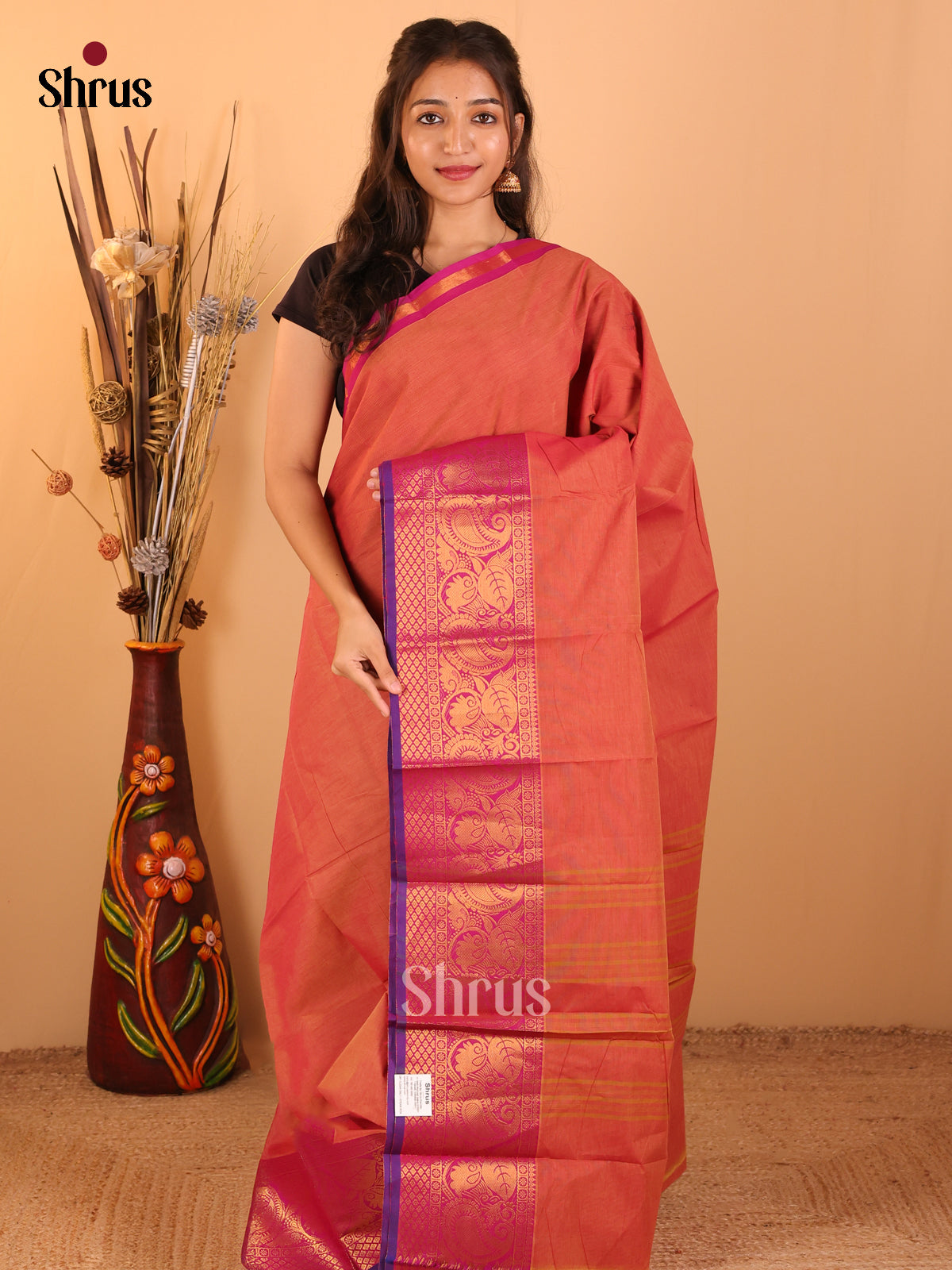 Dual Tone Rust with Pink-Chettinad saree -DDS05083 - Shop on Shrus.com
