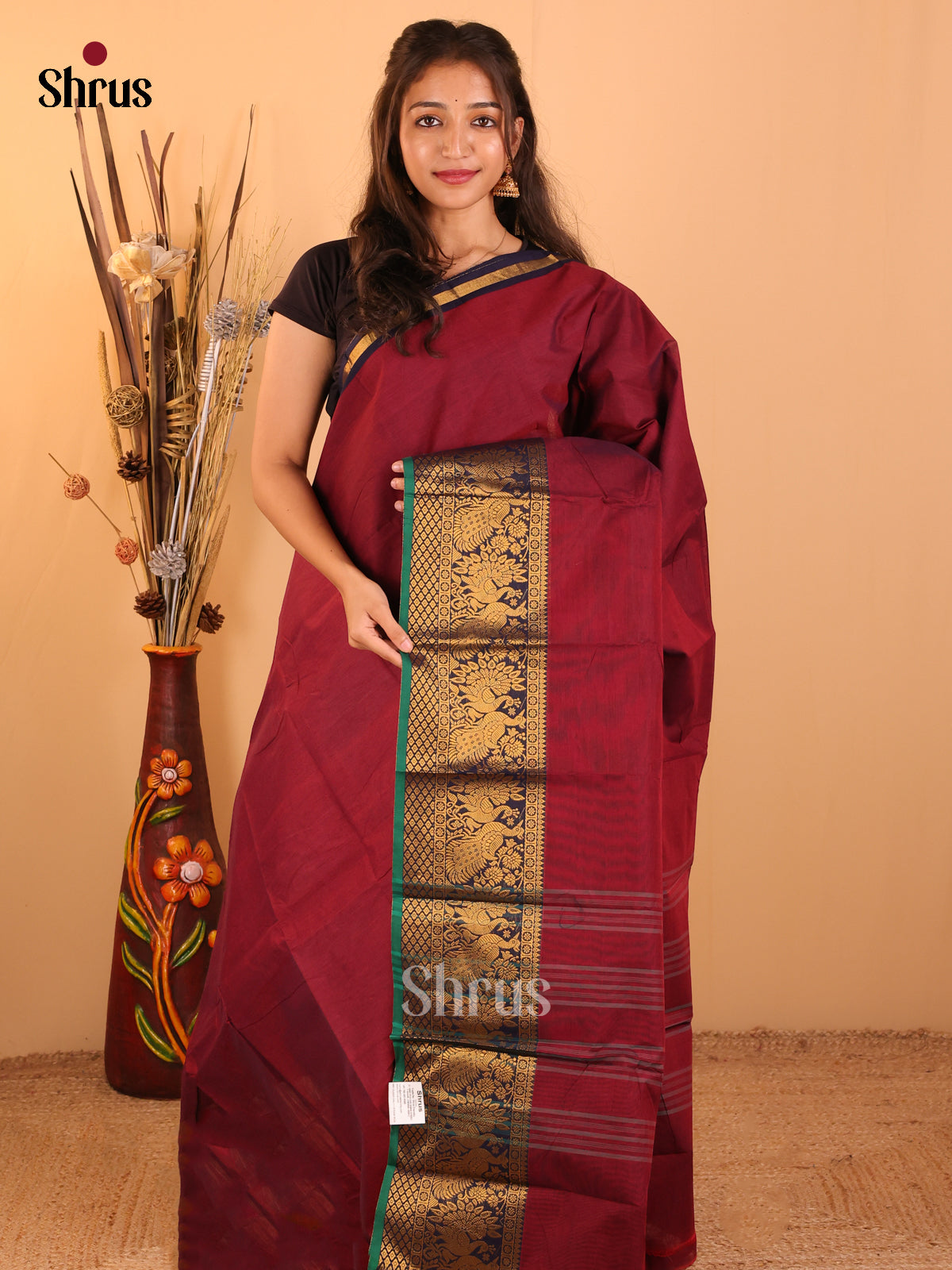 Maroon with Navy Blue-Chettinad saree -DDS05085 - Shop on Shrus.com