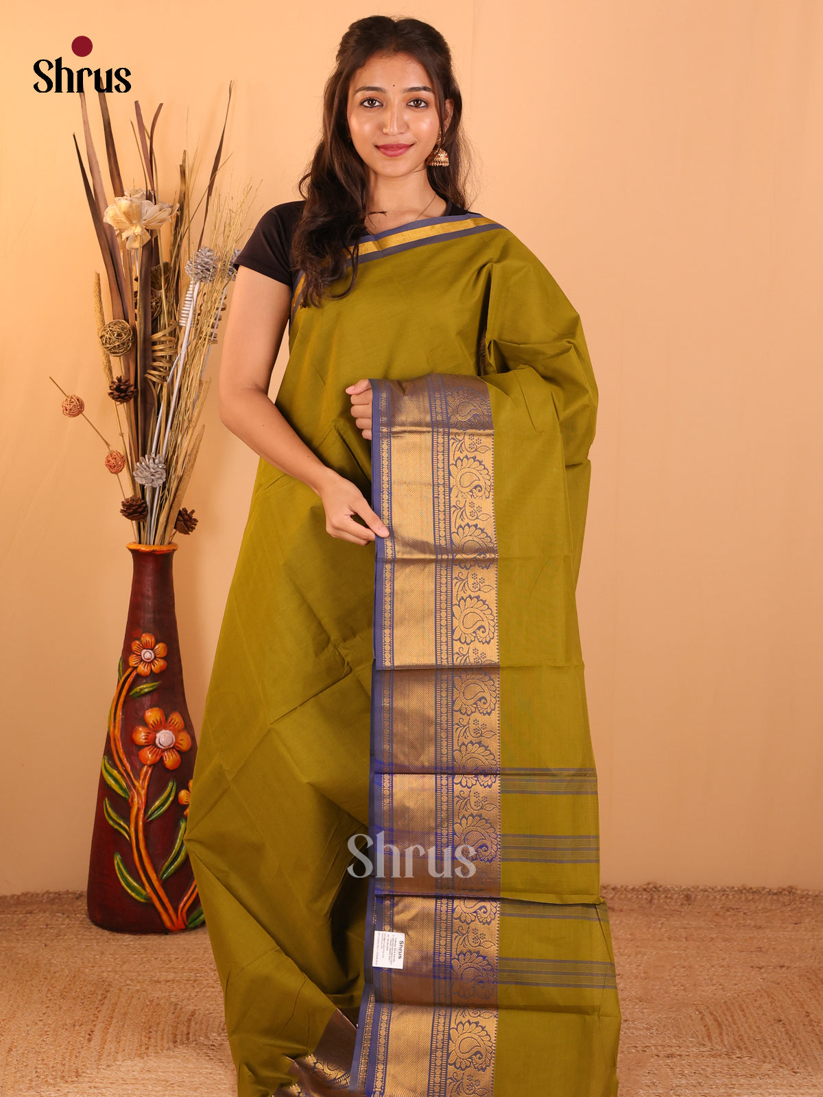 Mehandhi green with Blue-Chettinad saree -DDS05086 - Shop on Shrus.com
