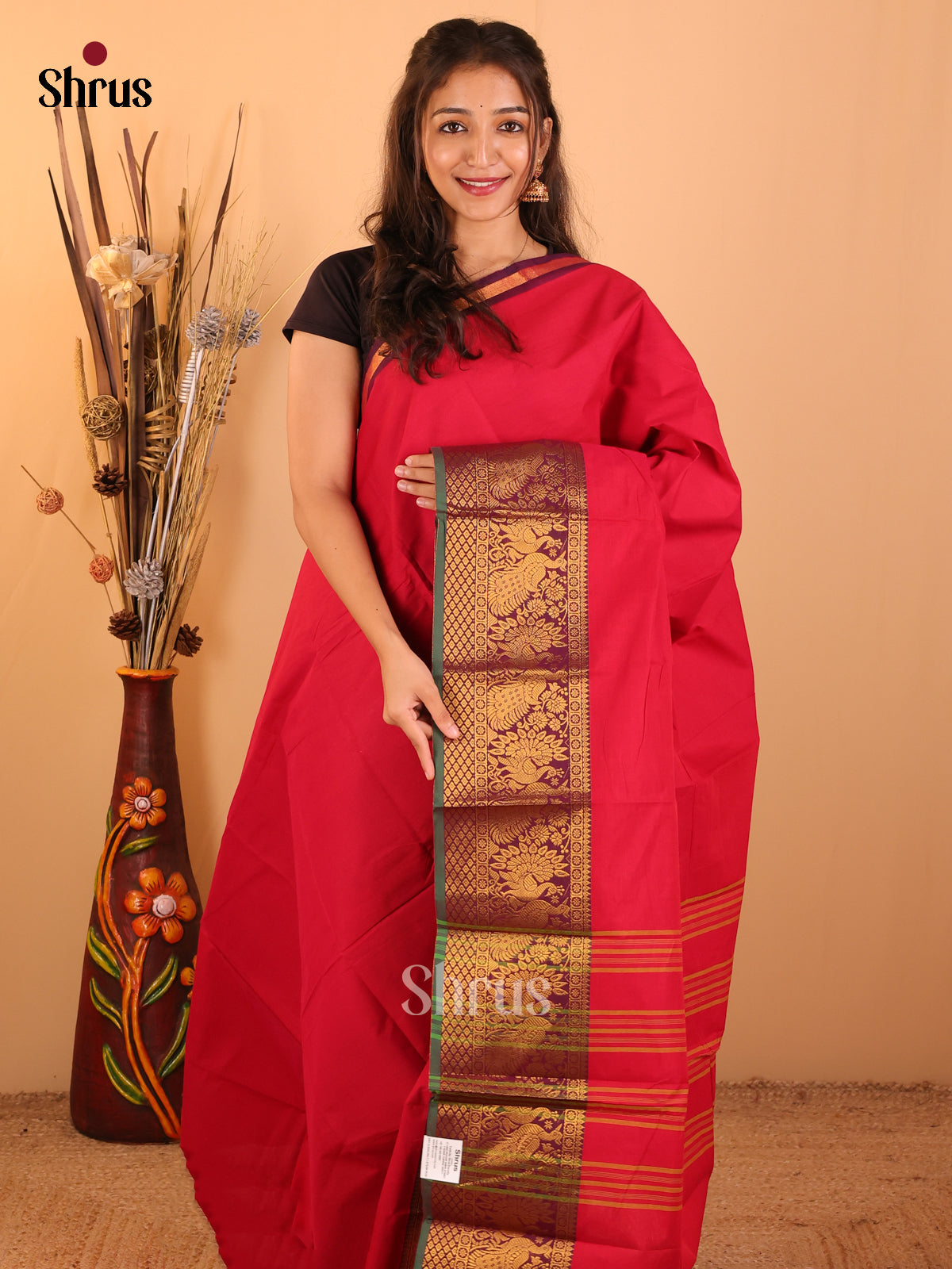 Ruby Red with Purple-Chettinad saree -DDS05089 - Shop on Shrus.com