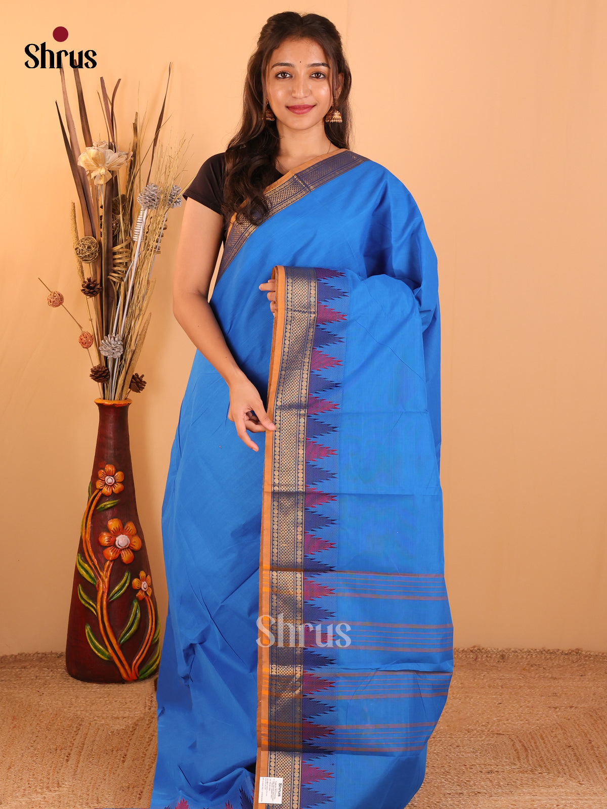 Rama blue with Mustard yellow-Chettinad saree -DDS05097 - Shop on Shrus.com