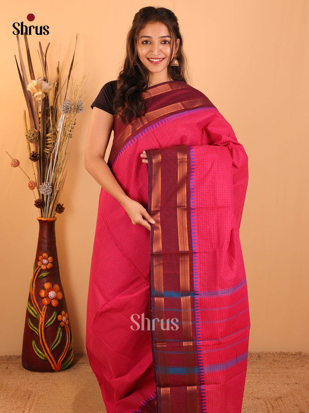 Pink with Maroon-Chettinad saree -DDS05102 - Shop on Shrus.com