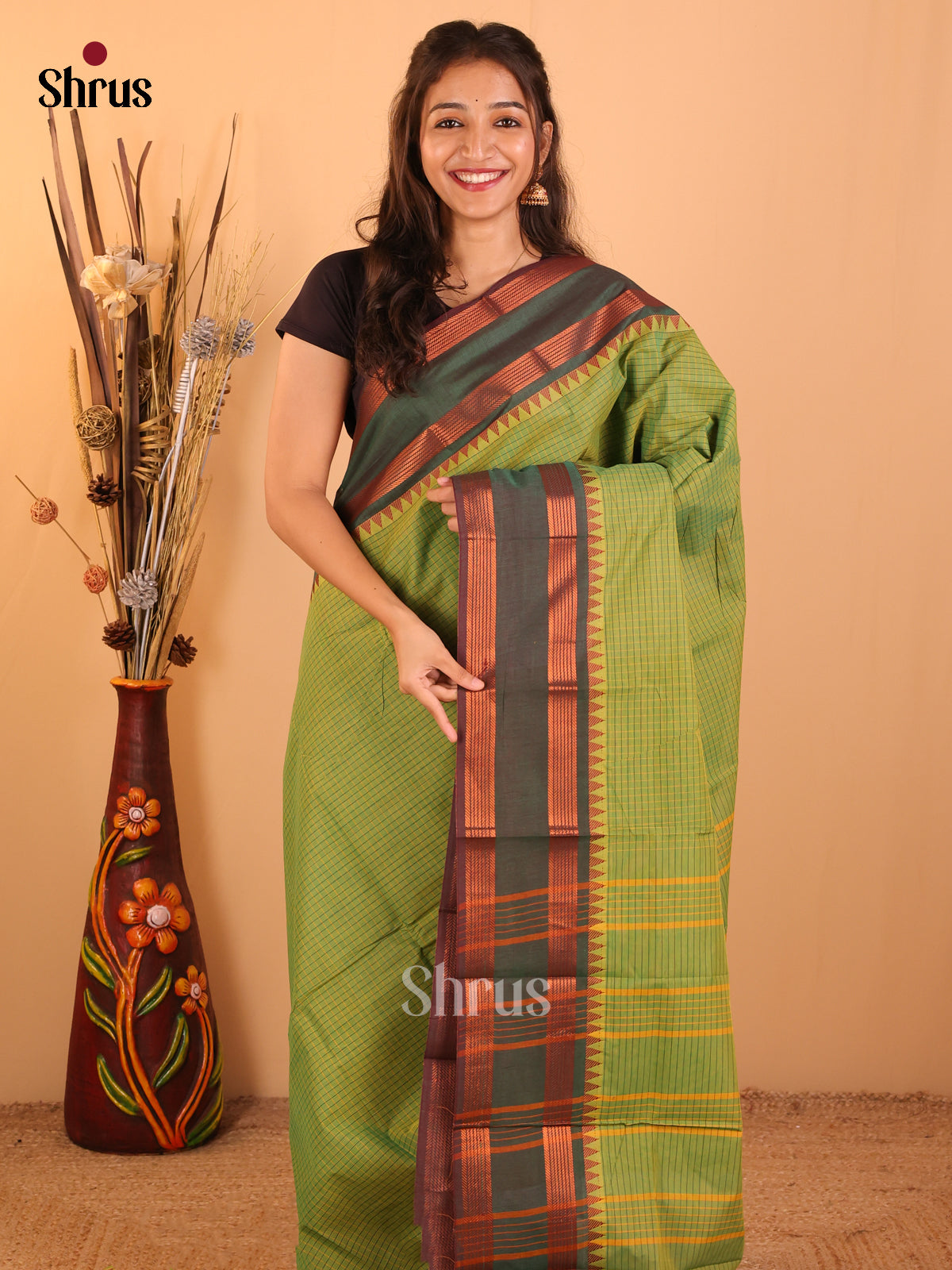 Green with dark bottle green-Chettinad saree -DDS05106 - Shop on Shrus.com