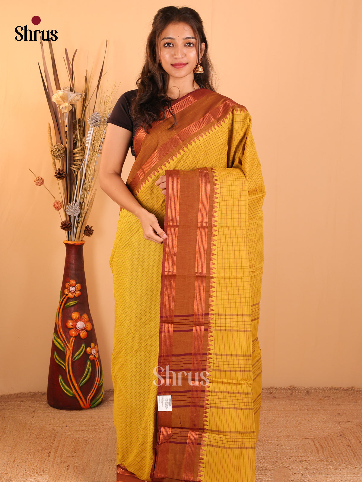 Mustrad yellow with Brown-Chettinad saree -DDS05107 - Shop on Shrus.com