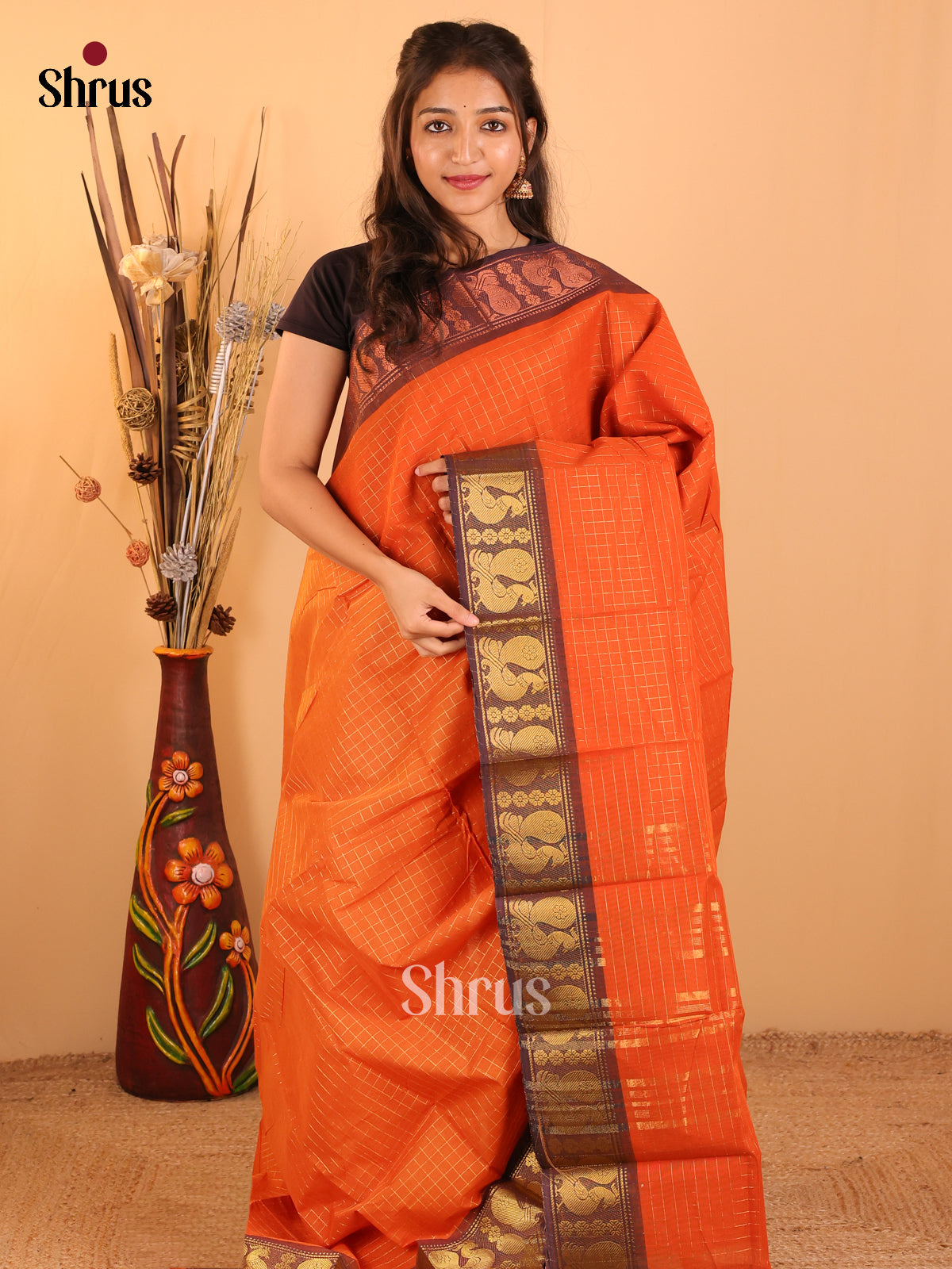 Rust with Navy Blue-Chettinad saree -DDS05124 - Shop on Shrus.com