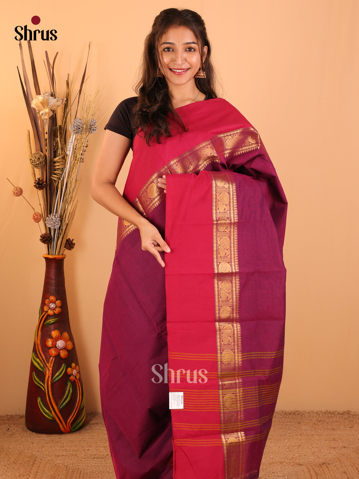 Plum with Magenta pink-Chettinad saree -DDS05126 - Shop on Shrus.com