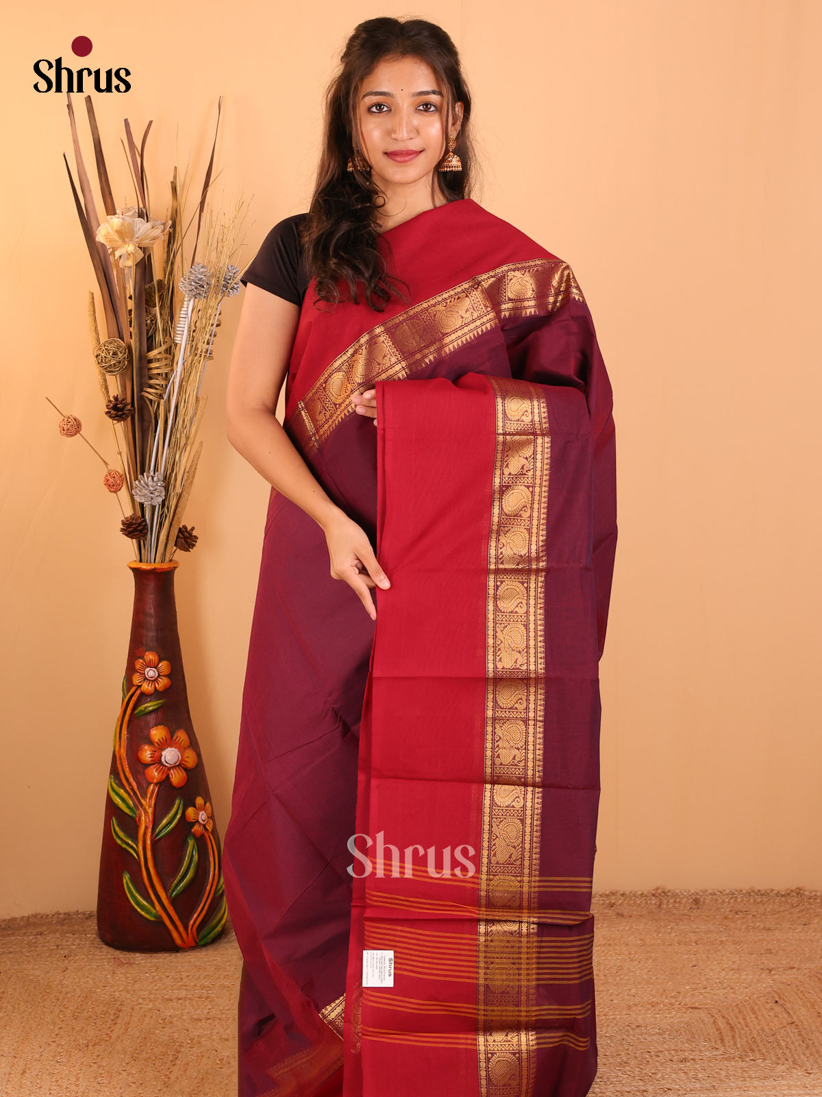Plum with Marron-Chettinad saree -DDS05127 - Shop on Shrus.com